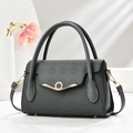 Luxury charcoal woven leather handbag with gold diamond buckle and top handles - L28 W10 H17 / Gray