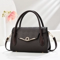 Elegant coffee brown woven leather handbag with gold metal hardware and diamond accents - L28 W10 H17 / Coffee