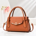 Brown woven leather handbag with gold metal clasp and detachable strap for women - L28 W10 H17 / Earthy Yellow