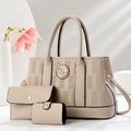Beiges Luxus-Handtaschen-Set 3-teilig mit geprägtem Leder und goldenem Logo - Cremeweiß