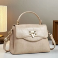 Beige Handtasche mit Kroko-Prägung und goldenem Schloss für Damen im Vintage-Look - Hellbeige