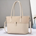 Borsa tote beige minimalista in tessuto intrecciato e pelle con tracolla regolabile elegante - Cachi