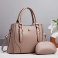 Strukturierte Tragetasche in Mauve-Braun mit passender Clutch und Gold-Beschlägen - 32x13x24cm / Braun