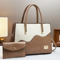 Zweiteiliges Set aus Handtasche und Geldbörse mit gestreiftem Farblock-Design in Creme - Cremeweiß/Khaki