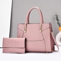 Roze gestreepte shopper set met studs inclusief bijpassende handtas en portemonnee - Roze