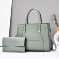 Sage green tote bag set with decorative gold rivets and matching long envelope wallet - Sage Green