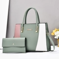 Minimalist colorblock tote bag set with sage green and pink panels and gold hardware - Green