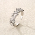 Adjustable silver ring featuring rectangle and round cubic zirconia in a tiered layout - Adjustable Open / White Gold Plated (RP5103A)