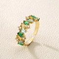 Adjustable gold ring with colorful rectangular and round zircon stones in pavé setting - Adjustable Open / Multicolor Gold Plated (RP5103B)