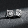 Square halo stud earrings with large central cubic zirconia and silver-plated finish - Square Silver (ZPE947A)
