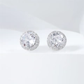 Elegant silver round halo stud earrings featuring a brilliant circular zircon center stone - Round Silver (EP003Z-A)
