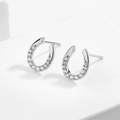 Elegant horseshoe shaped silver stud earrings with sparkling circular zirconia stones - U-shaped Silver (EP5578A)
