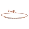 Adjustable rose gold bracelet featuring a curved bar with micro-paved AAA zircons - Adjustable Slider Bracelet / White Zirconia Rose Gold Plated