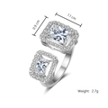 Silver-tone open ring with dual rectangular cubic zirconia stones, weighs 2.7g - White Gold Plated (RP2141)