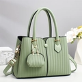Borsa tote verde chiaro con strisce verticali, tracolla rimovibile e mini portamonete - Verde