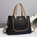 Litchi texture black and brown contrast shoulder bag with gold hardware and top handle - 28x12x20cm / Black