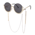 Runde Strass-Sonnenbrille mit Goldrahmen und Brillenkette mit Sternenanhängern - C1 Schwarz (Mit Kette)