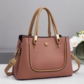 Pink brown lychee grain leather handbag with light brown handles and gold hardware - 28x12x20cm / Dusky Pink