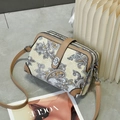 Three-layer paisley print crossbody bag with leather trim and beige canvas fabric - Khaki