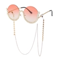 Modische runde Sonnenbrille mit rosa Verlauf, Gold-Strass-Rahmen und Sternenkette - C3 Orange (Mit Kette)