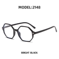 Gafas de sol poligonales negro brillante con remaches metálicos plateados de moda - Montura Negra Lente Transparente
