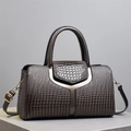 Elegant dark grey crocodile pattern handbag with top handles and adjustable shoulder strap - Gray