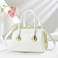 White faux crocodile leather handbag with pearl diamond clasp and adjustable shoulder strap - Off White