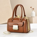 Brown vintage Boston evening bag with pearl diamond clasp and gold chain strap - 23*14*17CM / Khaki/Earth Yellow