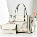 Elegante set borsa e portafoglio crema con ricami floreali raffinati e dettagli dorati - Bianco Sporco
