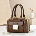 Deep brown retro clutch bag with golden chain strap and double-letter metal buckle - 23*14*17CM / Coffee
