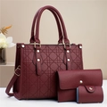 Deep burgundy three-piece bag set with geometric quilted embroidery and gold hardware - Wine Red