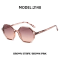 Gafas de sol poligonales retro con montura de rayas marrones y lentes rosa - Marco de Rayas de Té Lentes de Té Rosa