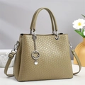 Minimalist olive green woven shoulder bag with silver pendant and detachable strap - Green