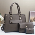 Litchi texture leather tote bag set including a large handbag, wallet and card holder - Dark Gray