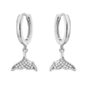 Silver geometric fishtail drop earrings with sparkling pavé zircon stones - Silver Fish Tail Pendant Ear Buckle (EP5402)