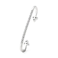 Silver-plated copper ear cuff with zircon pave and double-sided wearable U-shaped design - Curved Three-Point Style (HE012) / Silver