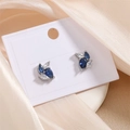 French vintage leaf stud earrings with blue and white marquise-cut zircons in silver finish - Blue (EP6087A)