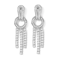 Elegant long tassel earrings in silver finish with sparkling cubic zirconia stones - Ep5501 / Platinum Plated