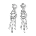 Sparkling silver fringe drop earrings featuring round cut crystals and tassel design - Halo Round Tassel - Platinum Plated (EP5503)