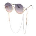 Runde lila Sonnenbrille mit Farbverlauf, goldenem Diamantrahmen und Sternenkette - C2 Grau Rosa (Mit Kette)