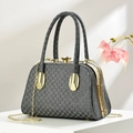 Detail of grey diamond-pattern evening bag with sparkling texture and gemstone clasp - Black