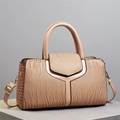 Brown faux crocodile leather tote bag with smooth panel and gold-tone hardware - Khaki