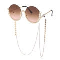 Mode Sonnenbrille mit Strasssteinen rosa Farbverlauf Gläsern und goldener Sternenkette - C6 Braun Rosa (Mit Kette)