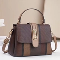Brown fabric texture crossbody bag with leather handles and gold buckle detail - Apricot