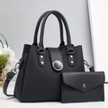 Conjunto de dos piezas de bolso tote negro plisado con cartera y correa ajustable - Negro