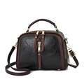 Bolso de mano retro negro y marrón con asa superior y correa de hombro ajustable - Negro