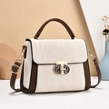 Chic two-tone tote bag with white marble texture and brown accents for daily commuting - Marble Texture Style / White
