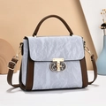 Retro light blue and brown tote bag with metal lock and adjustable shoulder strap - Blue