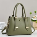 Army green lychee texture leather handbag with gold hardware and tassel detail for women - Green