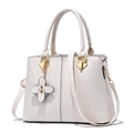 Ivory white bow fashion handbag with top handles and adjustable shoulder strap for women - White